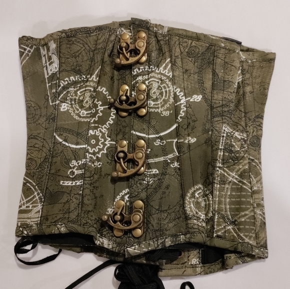 NWT Vintage Goth Size 22, Military Green & White Pattern Waist Trainer - Picture 2 of 9